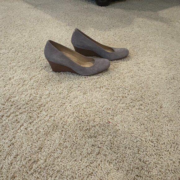 Gray Suede Wedge Heels - Picture 1 of 3